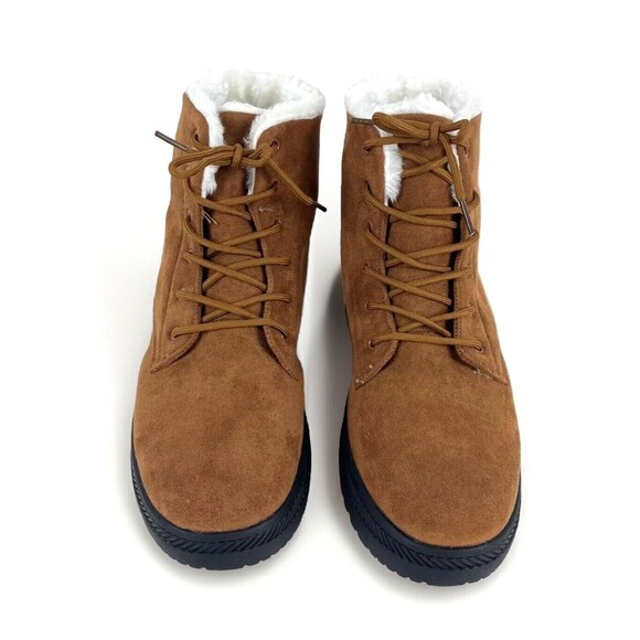 Chestnut Brown Snow Boots Mens SZ 11 Faux Suede Fleese Lined Lace Up Hiking - Picture 7 of 15